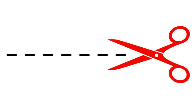red scissors with dotted line