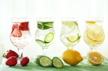 Glasses of different home made freshness healthy