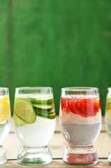 Glasses of different home made freshness healthy