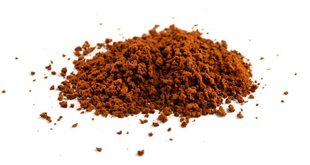 Pile of ground coffee isolated on white