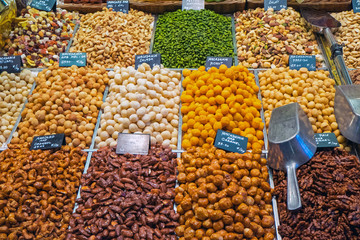 A selection of nuts at the famous La Boqueria market