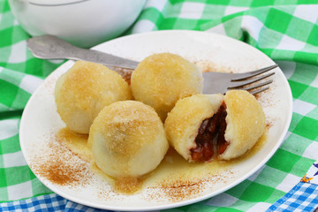 Dumplings with plums, closeup