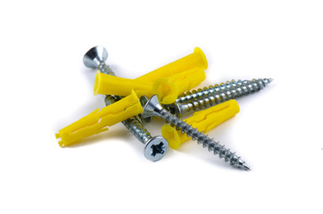 Screws and yellow plastic anchor