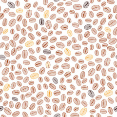 Hand drawn coffee beans pattern. Warm broun colors. Seamless.