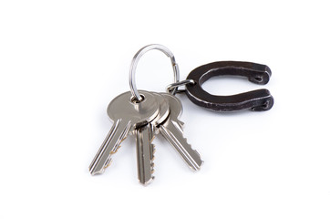 House keys with horseshoe on keyring