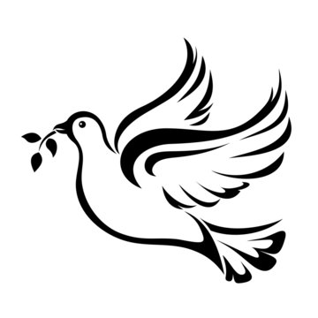 Dove. Symbol of peace. Vector black silhouette.