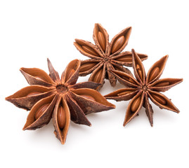 Star anise spice fruits and seeds isolated on white background c