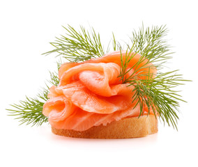 sandwich or canape with salmon on white background  cutout
