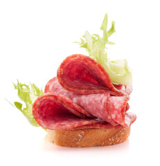 sandwich with salami sausage on white background  cutout