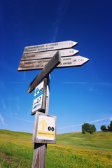 Hiking sign at the alpine meadow