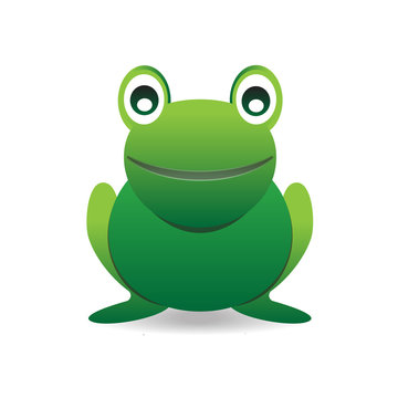Cute happy smiling green cartoon frog