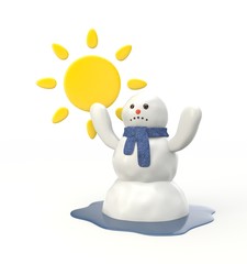 Snowman melting from the hot sun