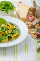 Rigatoni with garlic and herbs pesto
