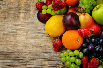 Obraz na płótnie Canvas fruits. mango, lemon, plum, grape, pear, orange, Apple, banana,