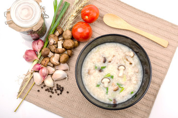 Boiled rice pork or mush