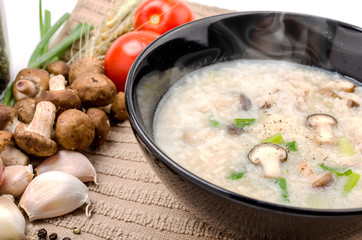 Boiled rice pork or mush