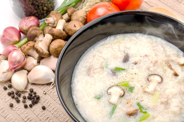 Boiled rice pork or mush