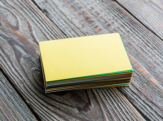 Colorful Business cards on wood table