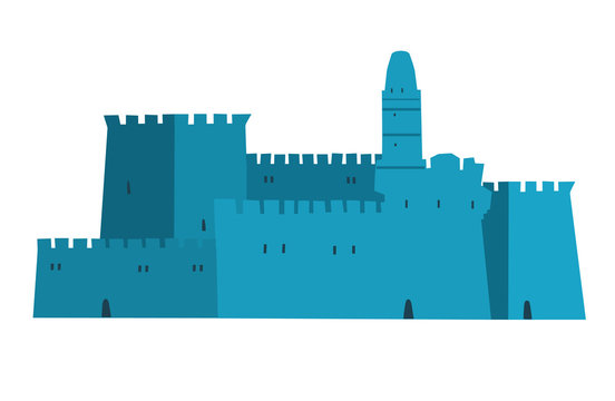 blue castle building, simple flat design clip art preview