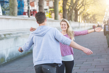 Happy couple meeting after long time