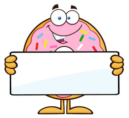 Donut Cartoon Character With Sprinkles Holding a Blank Sign