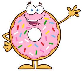Sweet Donut Cartoon Character With Sprinkles Waving