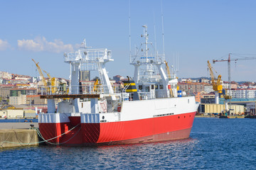 Naklejka premium old fishing trawler on the dock