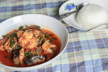 Santed eat fish with chilli paste