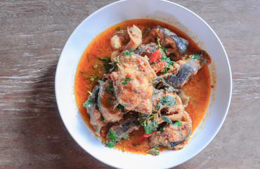 Santed eat fish with chilli paste