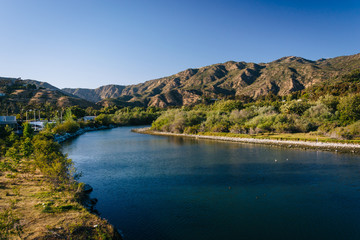 Fototapeta na wymiar Malibu Creek, seen from Pacific Coast Highway, in Malibu, Califo