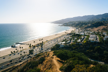 View of the Pacific Ocean in Pacific Palisades, California.