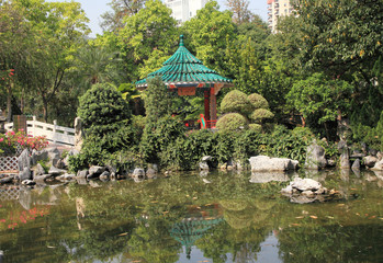 Chinese garden at Laichikok in spring, Hong Kong