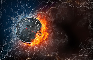 Speedometer on fire and water