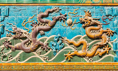 ancient dragon wall in Beihai park of Beijing