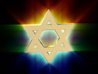 stylized image Star of David made of gold in the glow rays