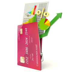 Chart and credit card on a white background