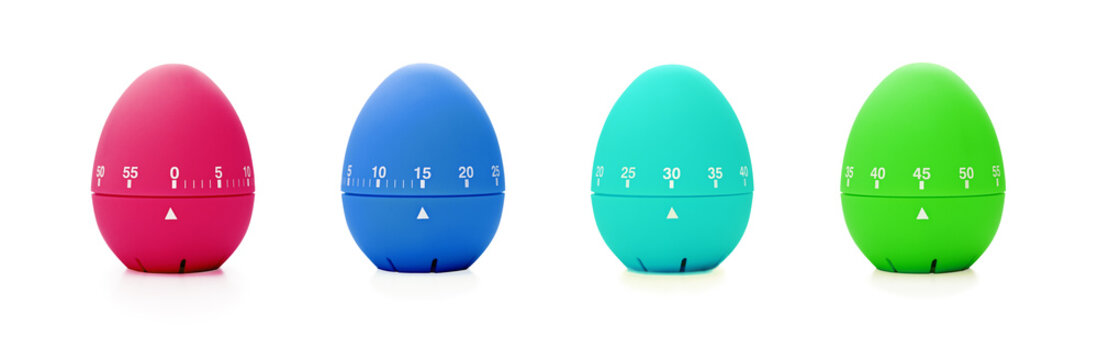 Four multi-colored timer with different time value.