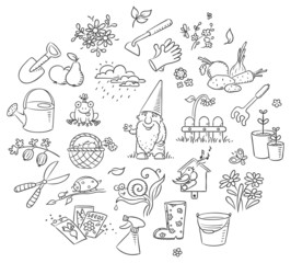 Cartoon Gardening Set, Black and White