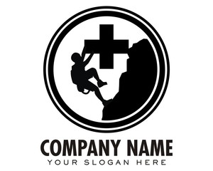 Obraz premium climbing silhouette cliff logo image vector