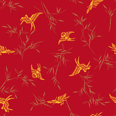 竹と小鳥、 It was simple and drew bamboo and a small bird  It repeats