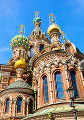 Fototapeta na wymiar Domes of Church of the Savior on Spilled Blood in St. Petersburg