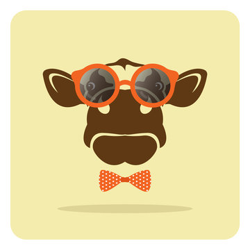 Vector image of a cow wearing glasses.