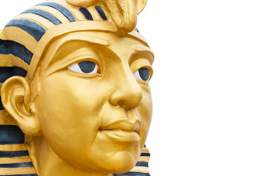 golden pharaoh statue isolated on white background