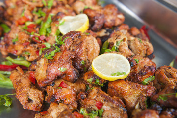 Chicken tikka tandoori at an indian restaurant buffet