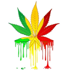 Velvet curtains Draw Marijuana Leaf Rasta Colors Dripping Paint