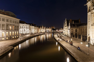 Fototapeta na wymiar City of Ghent Belgium old historic center by night