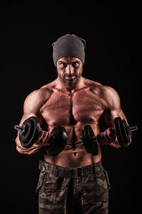 Obraz na płótnie Canvas Army, military, strong man, weights, exercising, gym