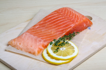 Salted Salmon on the wood background