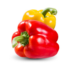Fresh vegetables Two sweet Red, Yellow Peppers isolated on white