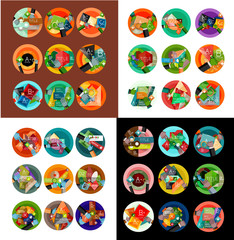 Flat design round labels, option infographics
